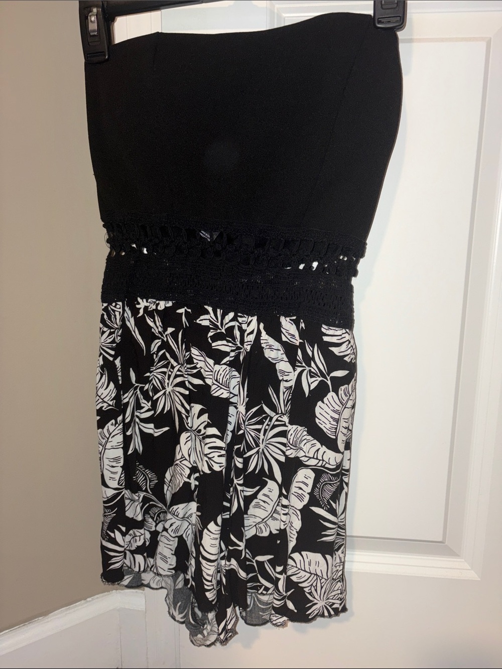 Black Strapless Crochet-Waist Floral Romper